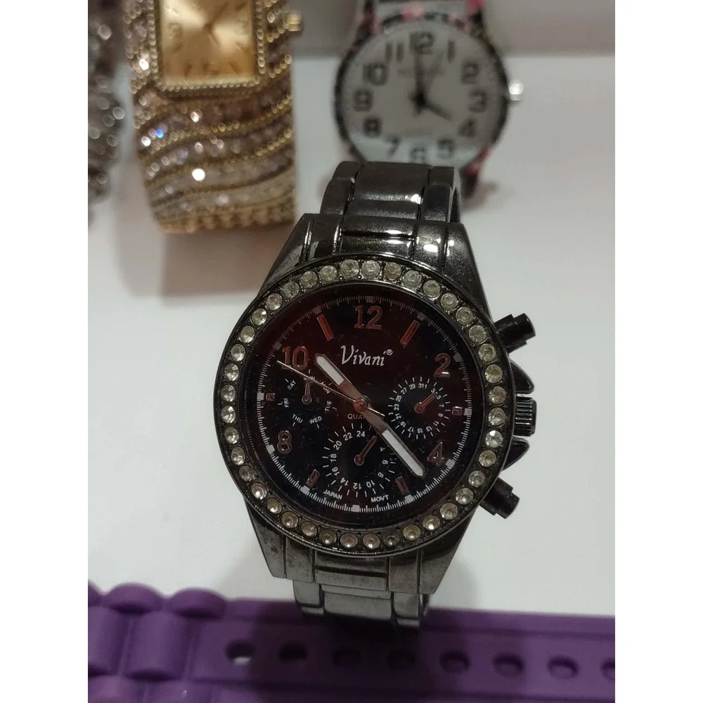 Lot of 7 New Womens Watches Geneva Vivani Bosmiya Rhinestone Glitter Pink Purple